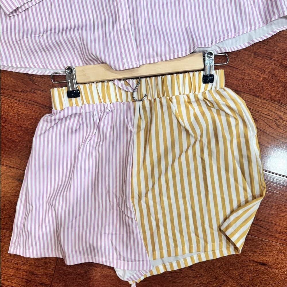 Striped Yellow and Pink Shirt and Shorts Set - Picture 3 of 4